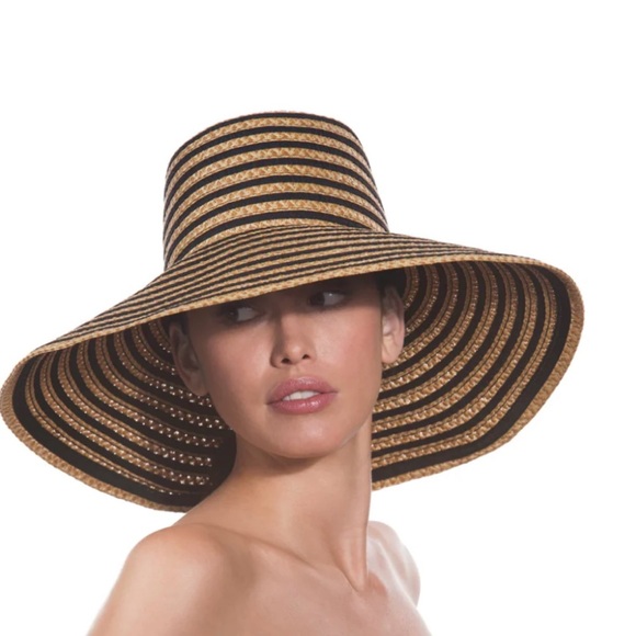 Eric Javits Accessories - Eric Javits Margot Straw Hat Striped in Natural Black NWT